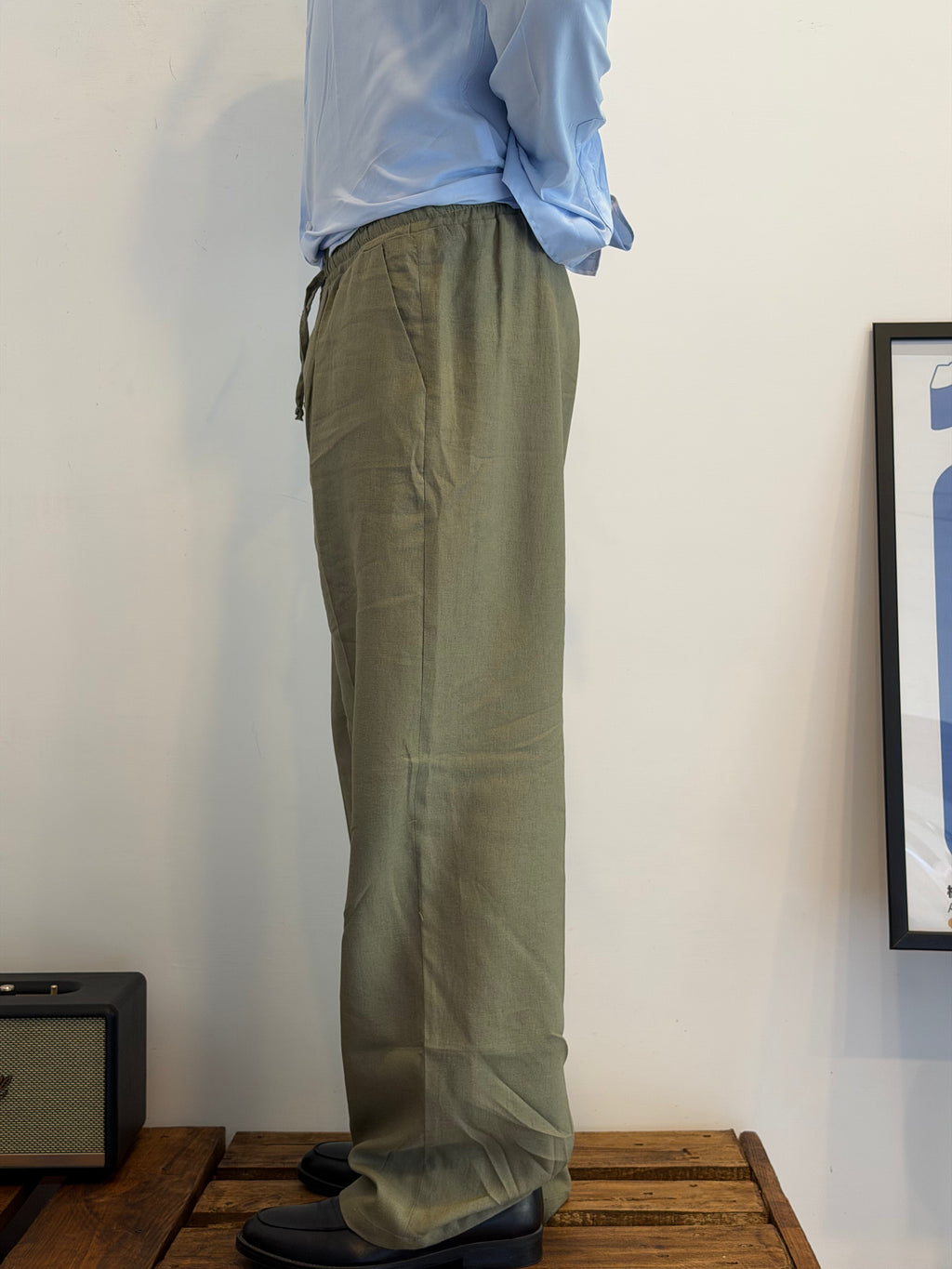 Pantalone Linen Relaxed Dusty Olive