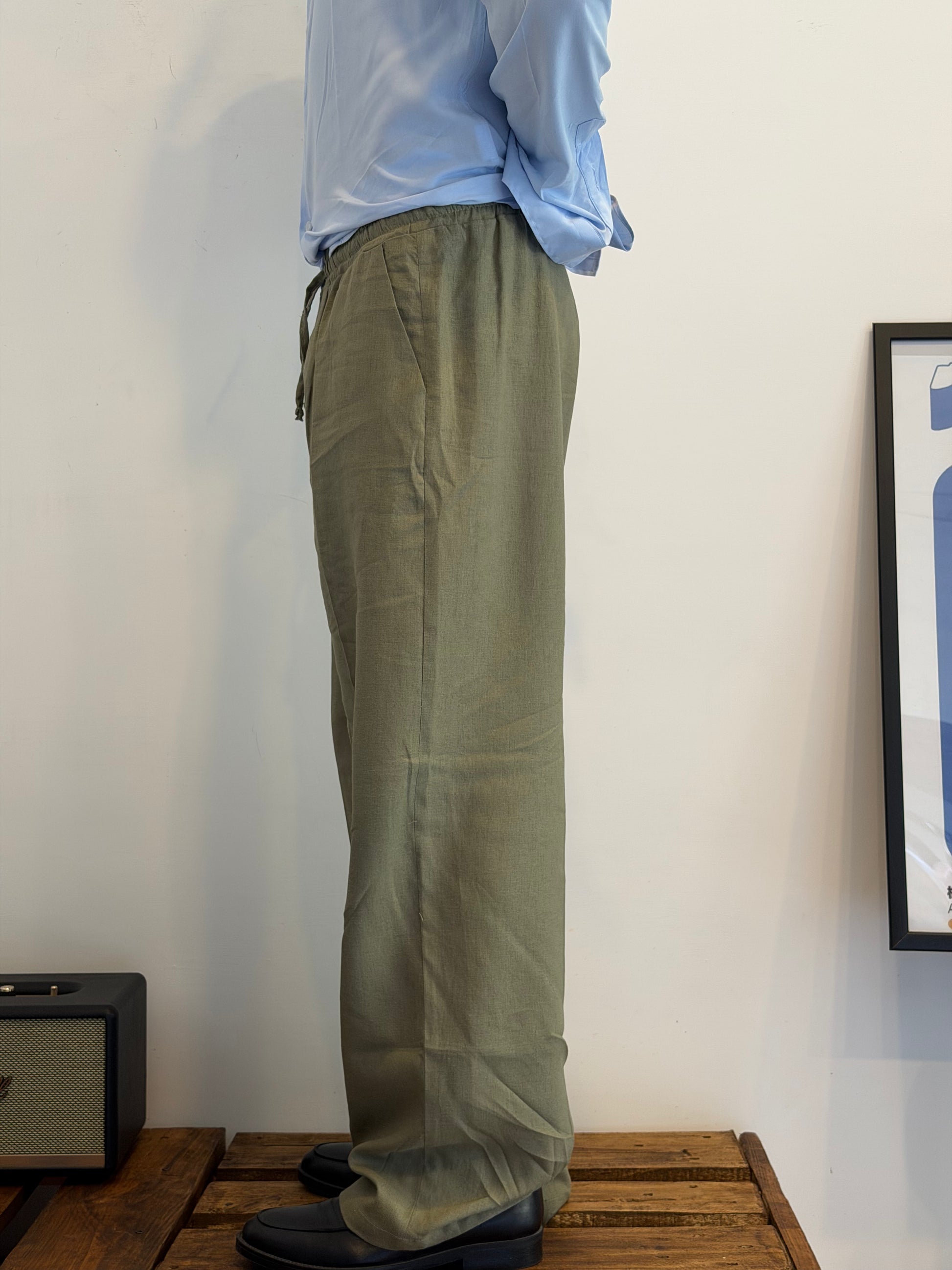 Pantalone Linen Relaxed Dusty Olive