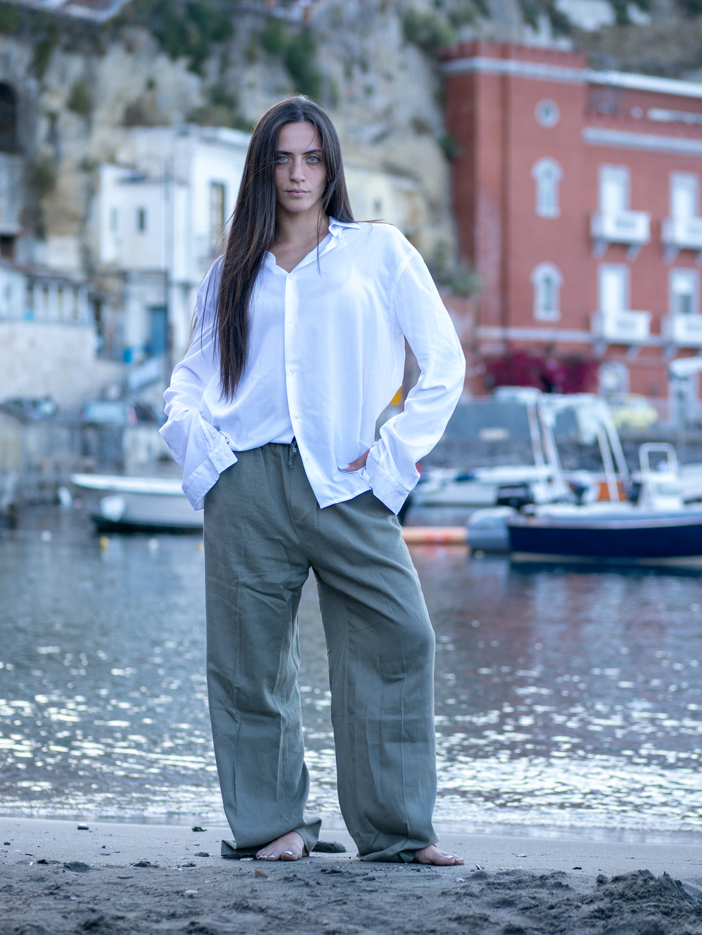 Pantalone Linen Relaxed Dusty Olive